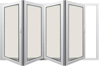 Modern white bi-fold glass doors fully open