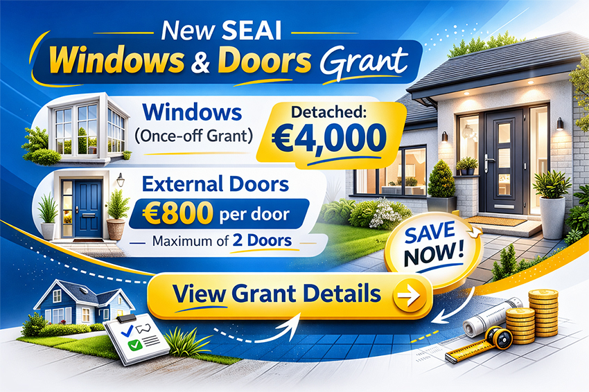 SEAI grant for windows and doors, savings details.